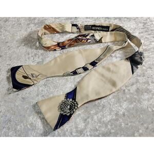 HERMES Paris Bow Tie Adjustable Size- White w/ Horse Riding design